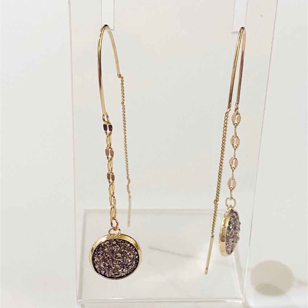 Druzy Thread Gold Chain Dangle Earrings*